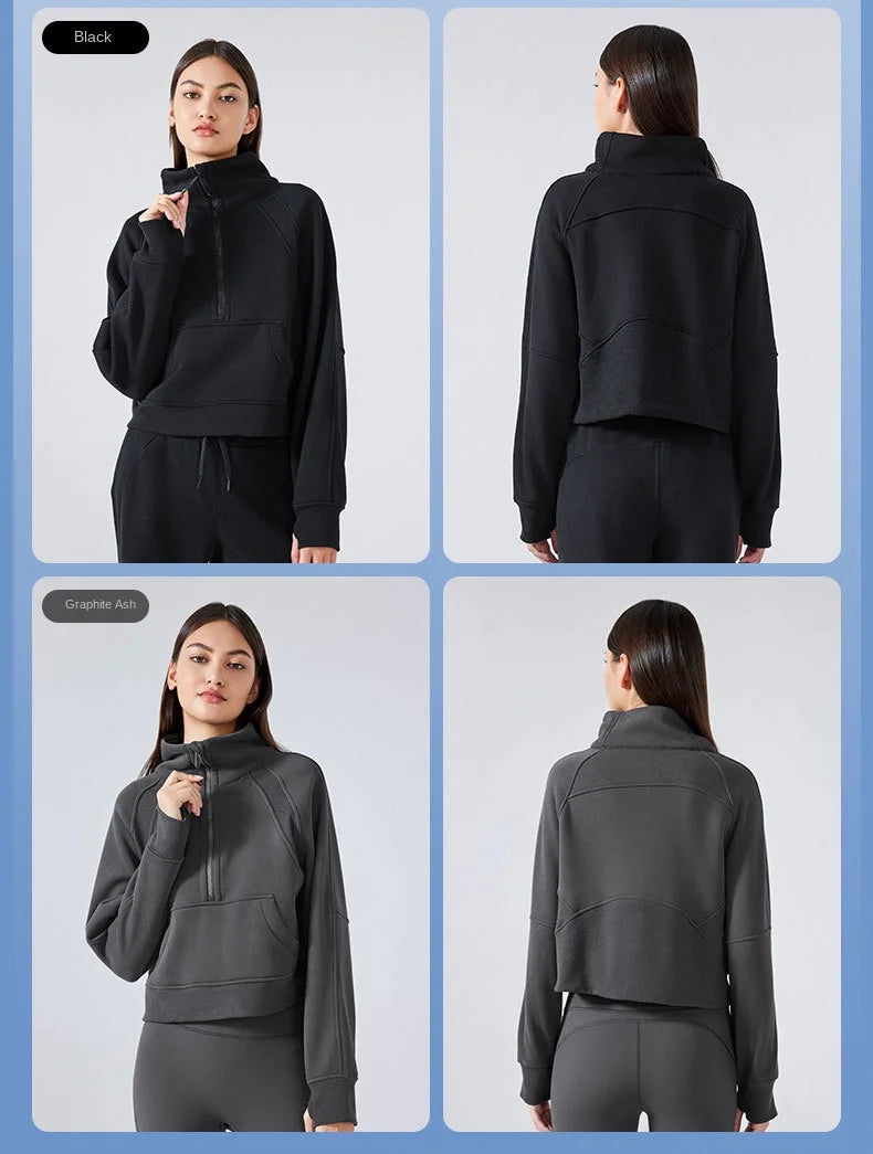 ANNIEGO Fleece Pullover – Half Zip, High Collar, Warm & Thick for Winter