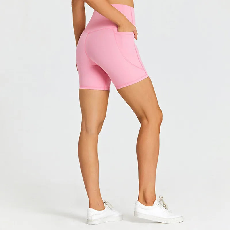ANNIEGO Women’s High Waist Gym Shorts – Pocket, Tight Fit, Yoga/Cycling