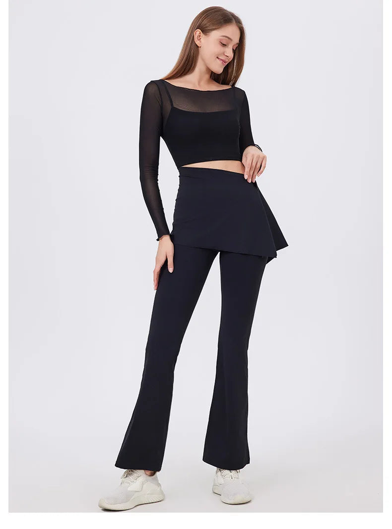 ANNIEGO 2-Piece Yoga Set – High Waist Flared Pants & Push-Up Fit Top