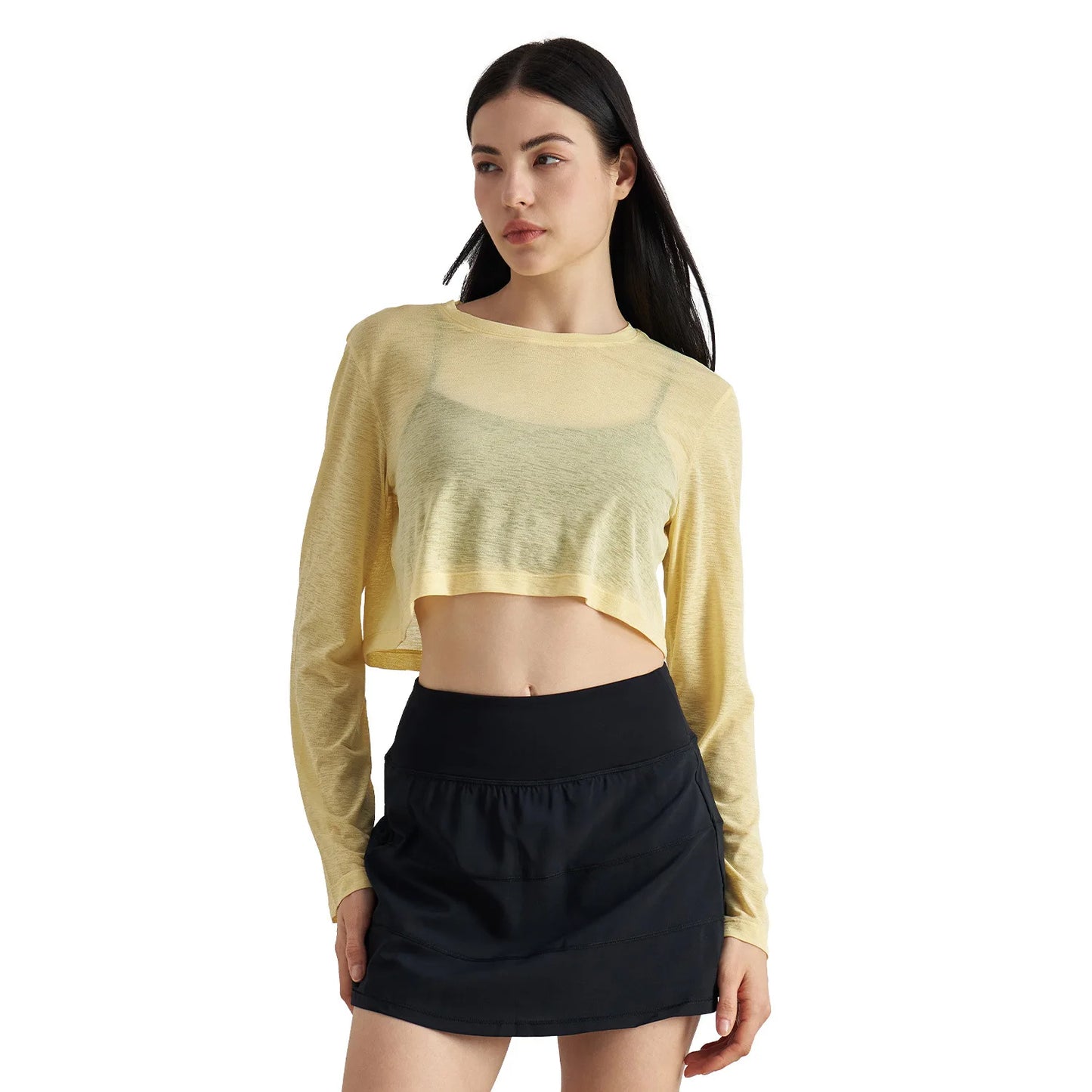 ANNIEGO Cropped Long Sleeve Yoga Top – Slim Fit, Lightweight, Breathable