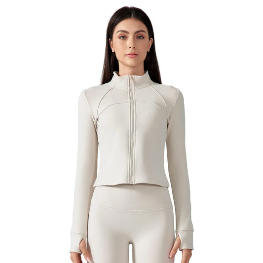 ANNIEGO Women’s Fleece-Lined Slim Fit Sports Jacket – Yoga Running Cycling Zip-Up Coat