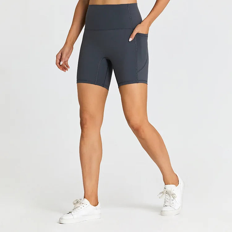 ANNIEGO Women’s High Waist Gym Shorts – Pocket, Tight Fit, Yoga/Cycling