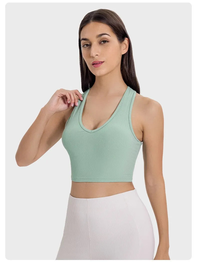 ANNIEGO I-Shaped Back Yoga Bra – Ribbed, Skin-Friendly, Quick-Dry