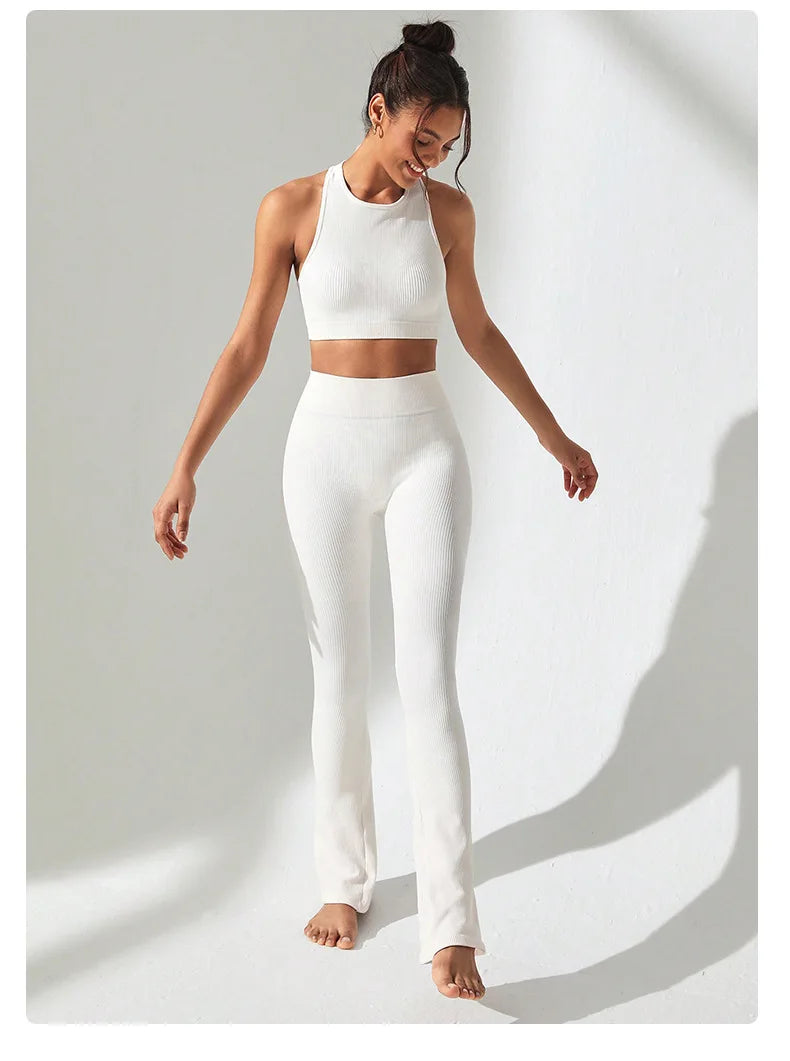 ANNIEGO Women’s Seamless Yoga Set – Crop Top & High Waist Leggings for Gym & Fitness