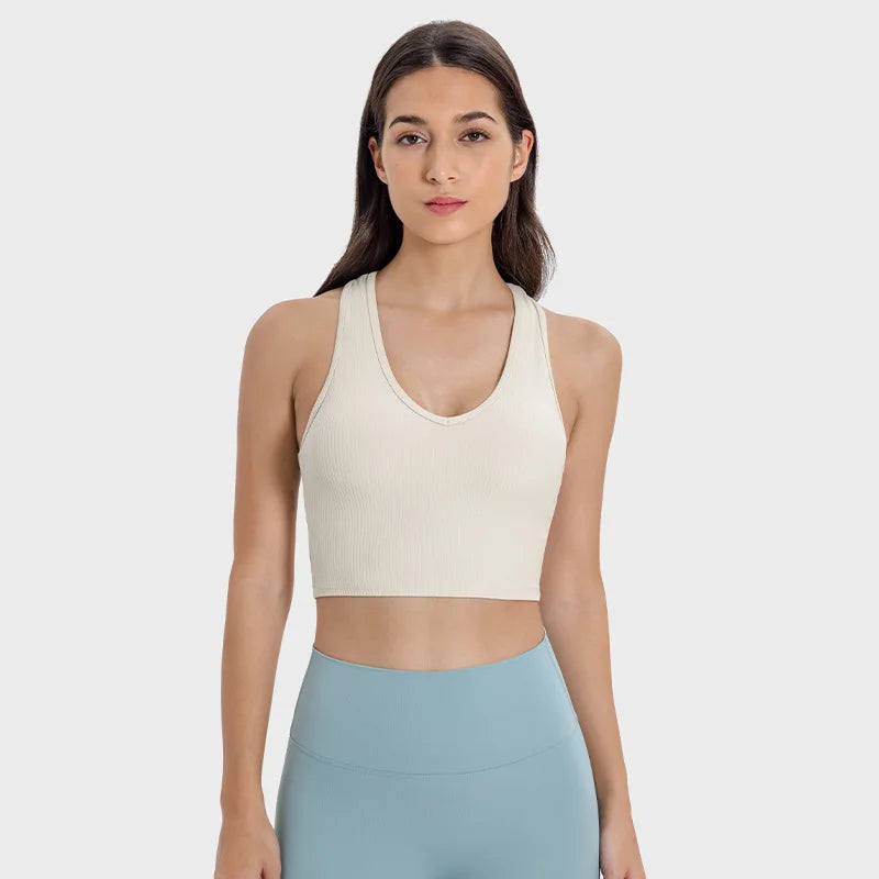 ANNIEGO I-Shaped Back Yoga Bra – Ribbed, Skin-Friendly, Quick-Dry