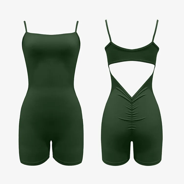 ANNIEGO Cut-Out Yoga Jumpsuit – V-Waist Slim Fit One-Piece for Gym, Dance, Training