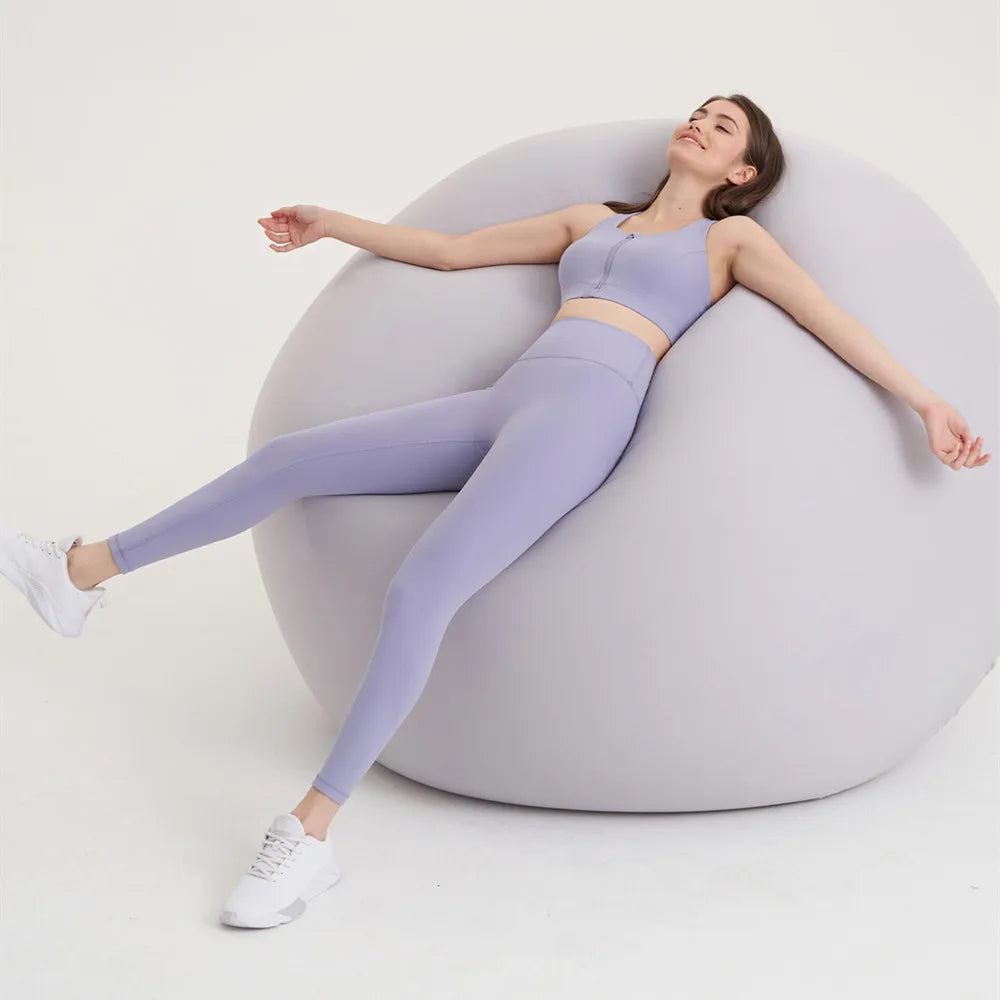 ANNIEGO Reflective Yoga Set for Women – Mesh Back Bra & High-Waist Leggings