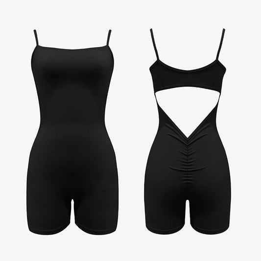 ANNIEGO Cut-Out Yoga Jumpsuit – V-Waist Slim Fit One-Piece for Gym, Dance, Training