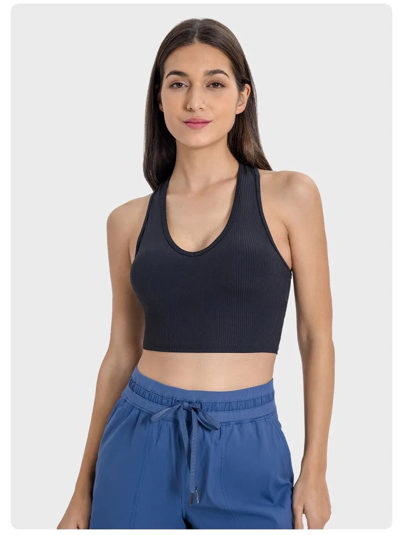 ANNIEGO I-Shaped Back Yoga Bra – Ribbed, Skin-Friendly, Quick-Dry