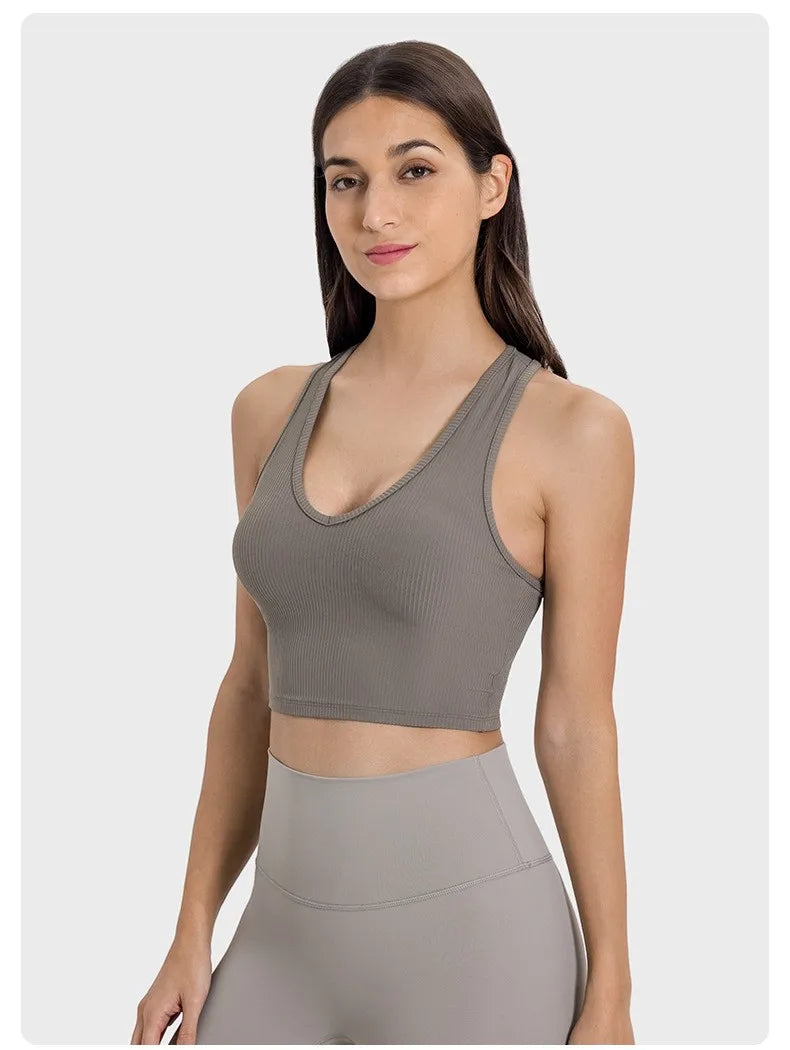 ANNIEGO I-Shaped Back Yoga Bra – Ribbed, Skin-Friendly, Quick-Dry