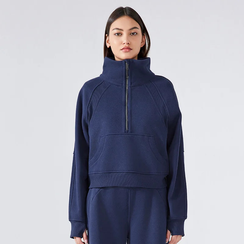 ANNIEGO Fleece Pullover – Half Zip, High Collar, Warm & Thick for Winter
