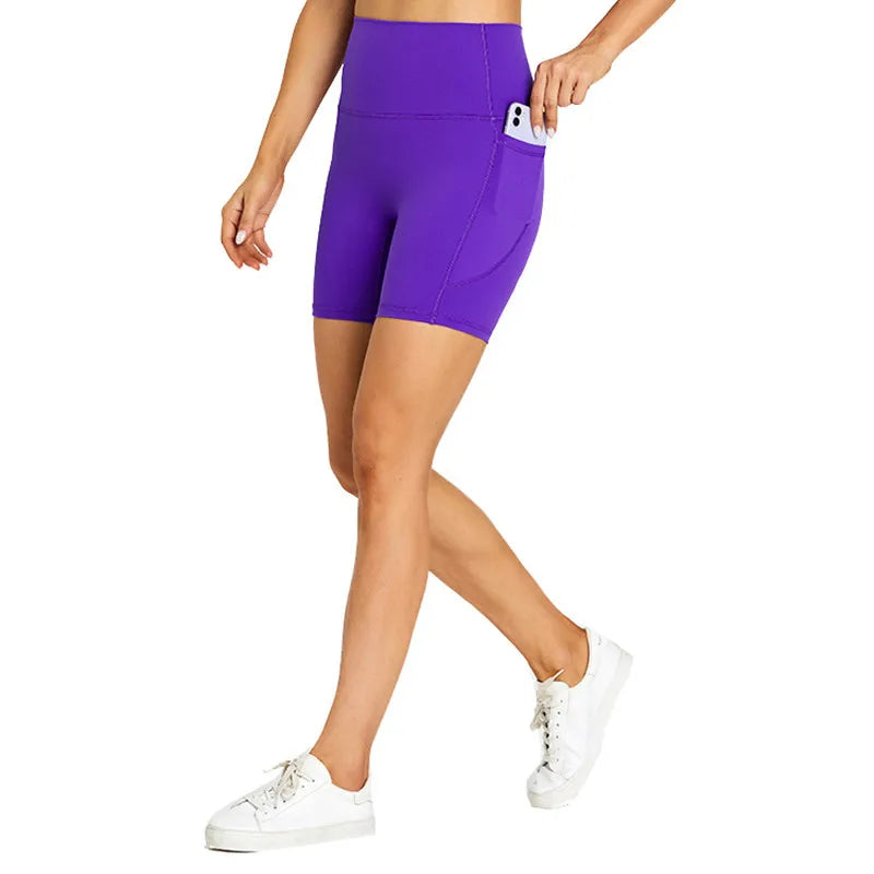 ANNIEGO Women’s High Waist Gym Shorts – Pocket, Tight Fit, Yoga/Cycling