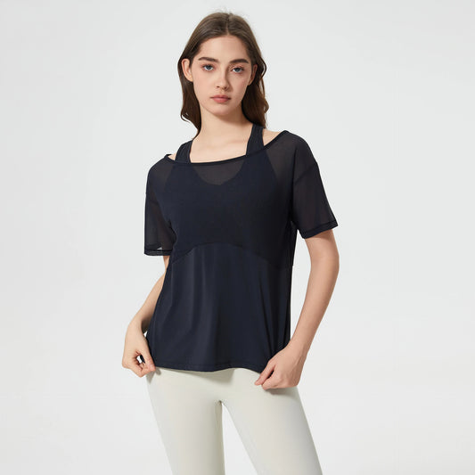 ANNIEGO Women’s Quick-Dry Yoga Tee – 2-in-1 Breathable Running Fitness Top