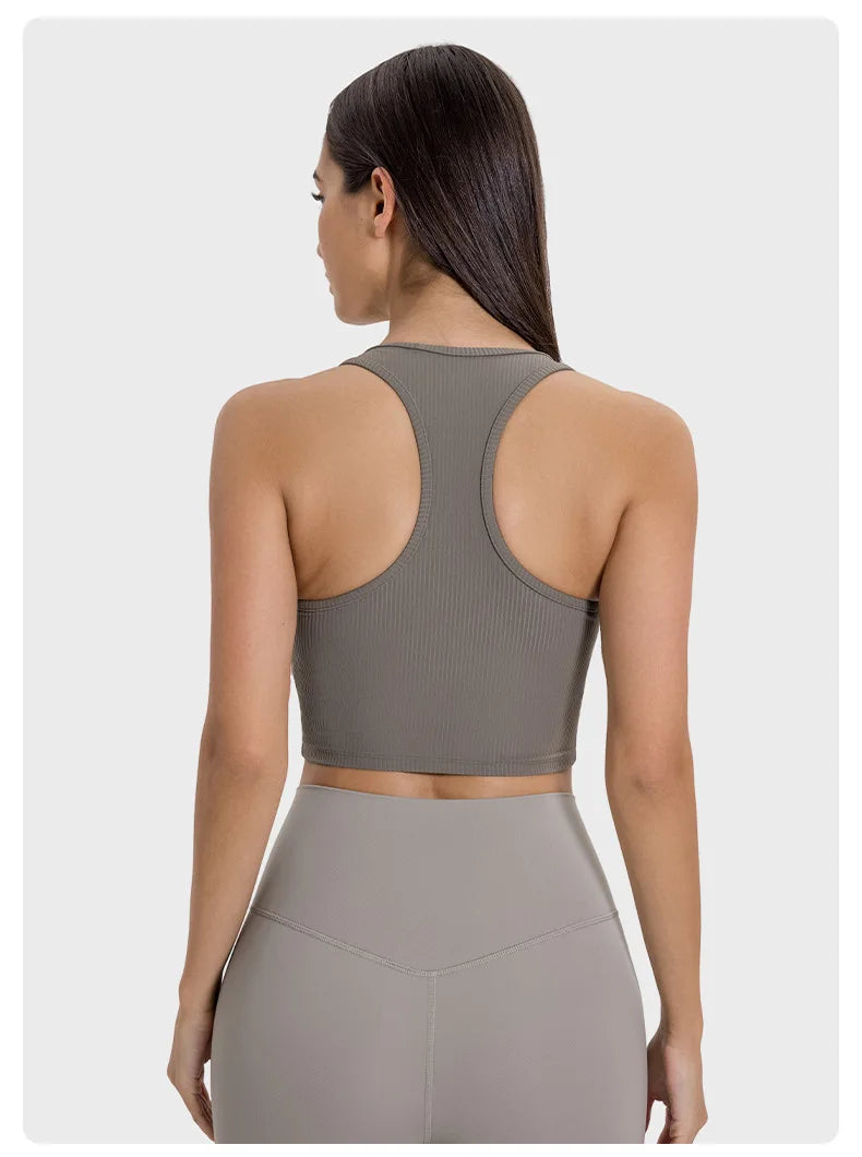 ANNIEGO I-Shaped Back Yoga Bra – Ribbed, Skin-Friendly, Quick-Dry