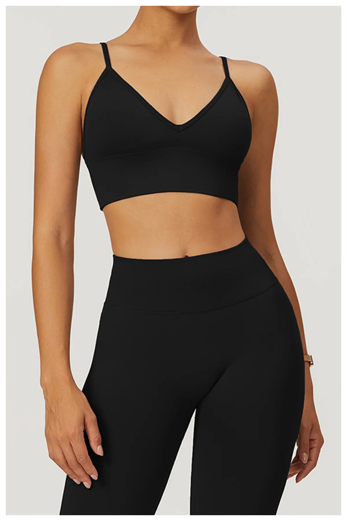 ANNIEGO V-Neck Sports Bra – Adjustable Straps, Shockproof, Quick-Dry