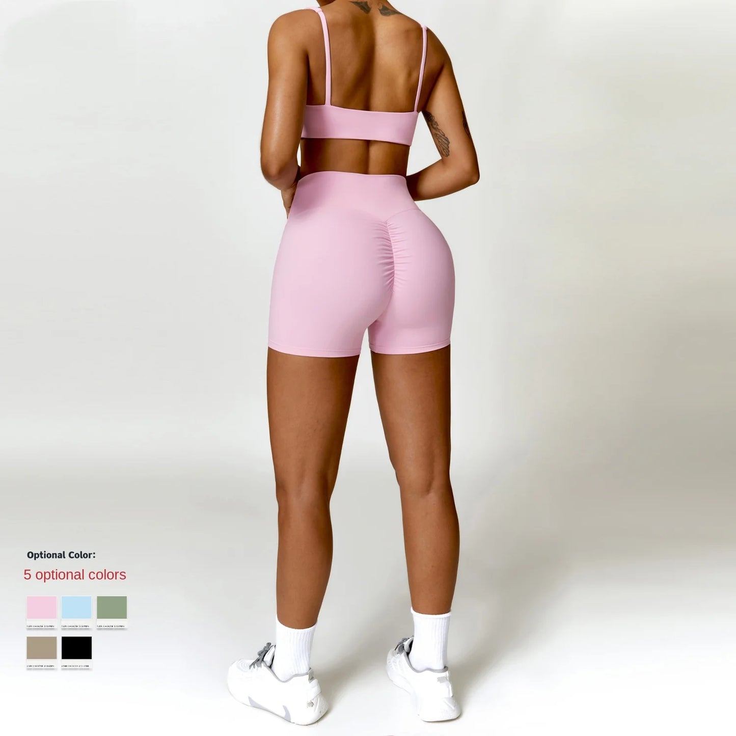 ANNIEGO Women’s High Waist Yoga Shorts – Peach Lift, Sports Fit