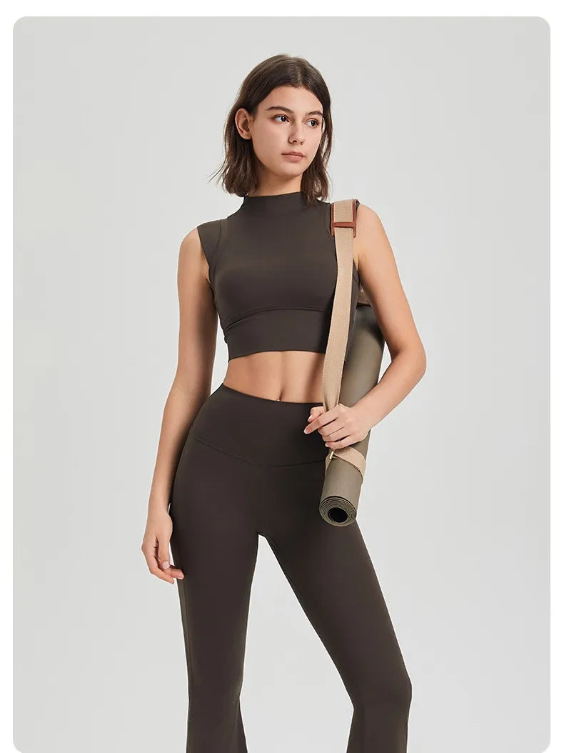 ANNIEGO High Collar Yoga Tank – Built-in Bra, Quick-Dry, Shockproof Fit
