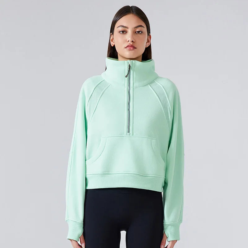ANNIEGO Fleece Pullover – Half Zip, High Collar, Warm & Thick for Winter