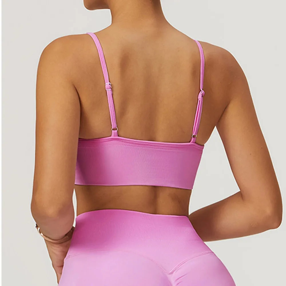 ANNIEGO V-Neck Sports Bra – Adjustable Straps, Shockproof, Quick-Dry