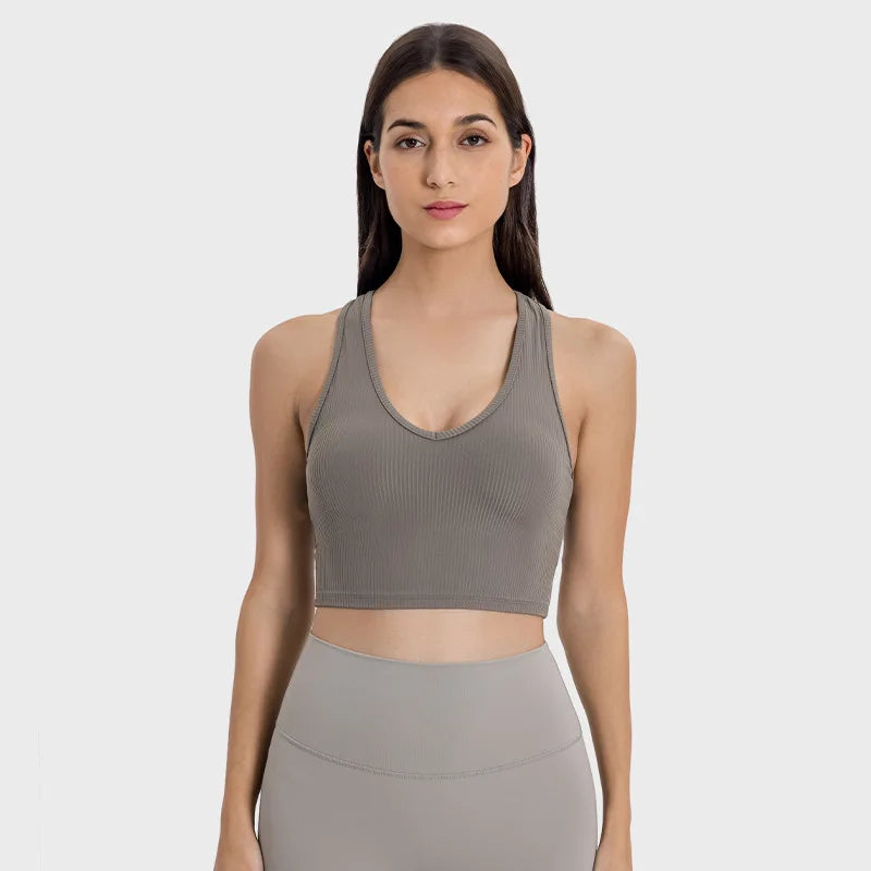 ANNIEGO I-Shaped Back Yoga Bra – Ribbed, Skin-Friendly, Quick-Dry