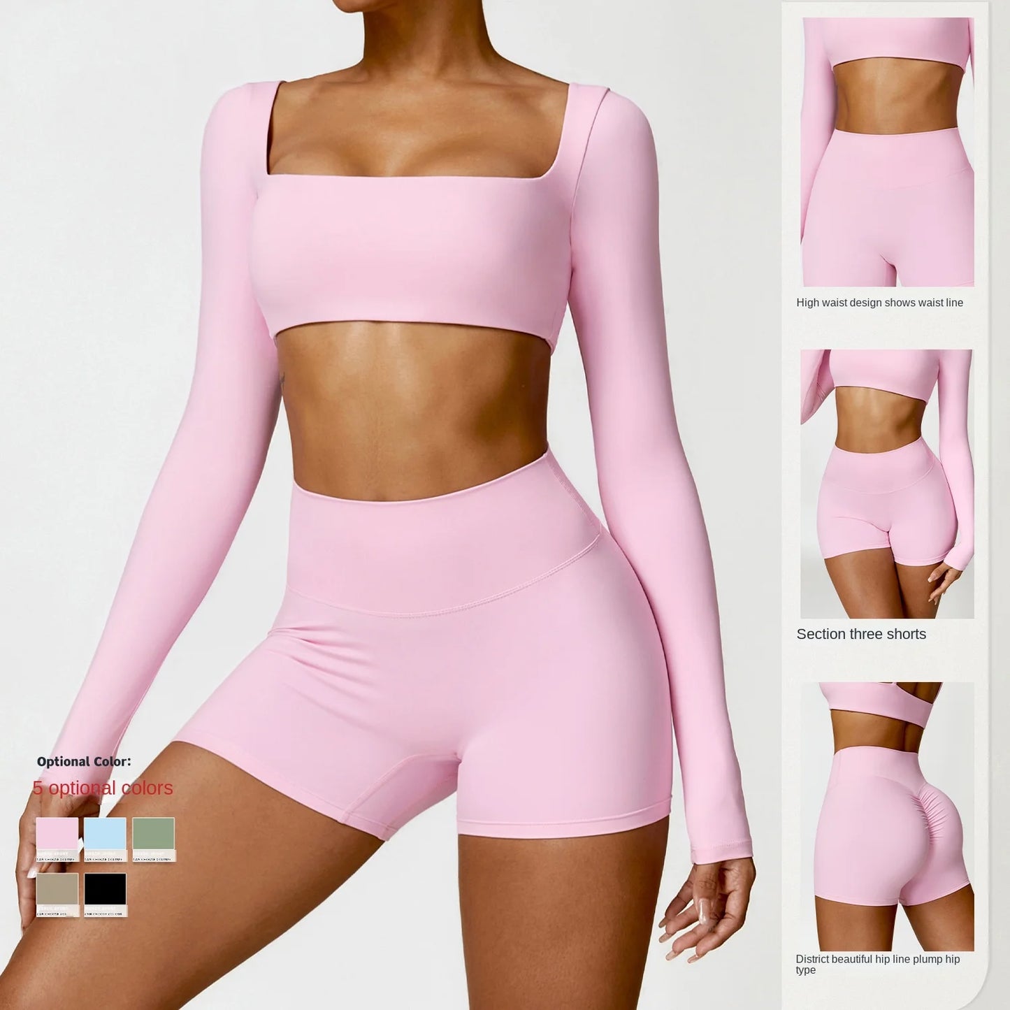 ANNIEGO Women’s High Waist Yoga Shorts – Peach Lift, Sports Fit