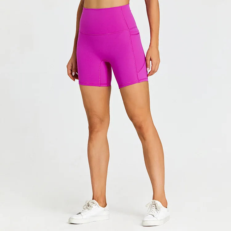 ANNIEGO Women’s High Waist Gym Shorts – Pocket, Tight Fit, Yoga/Cycling
