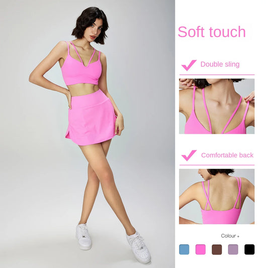 ANNIEGO Double Strap V-Neck Bra – Padded, Slim Fit, Workout Style