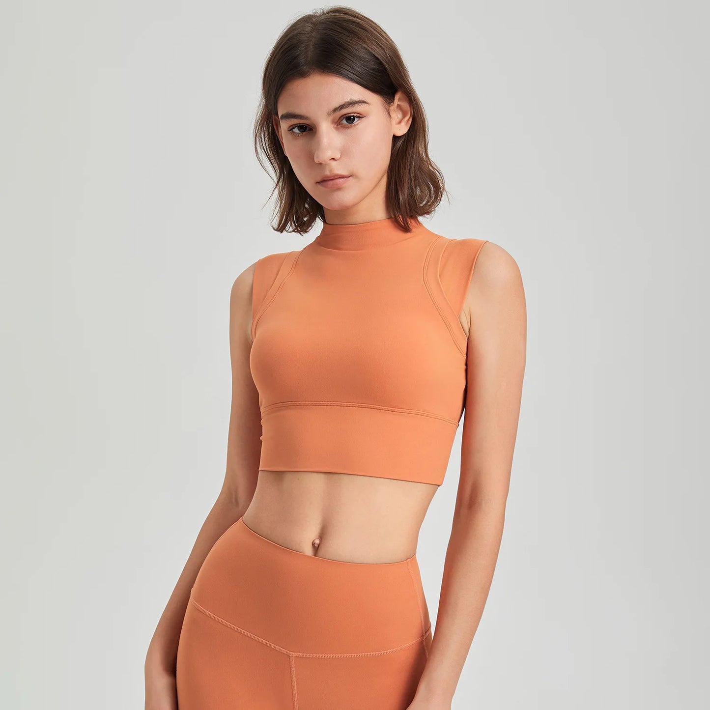 ANNIEGO High Collar Yoga Tank – Built-in Bra, Quick-Dry, Shockproof Fit