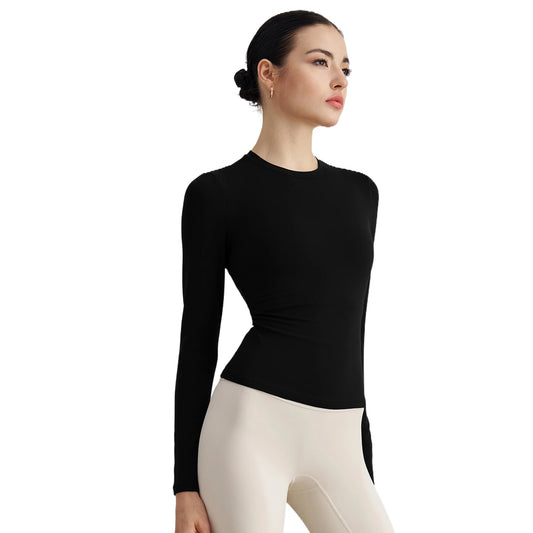 ANNIEGO Slim Fit Long Sleeve Yoga Top – Lightweight, Round Neck, Fall Activewear