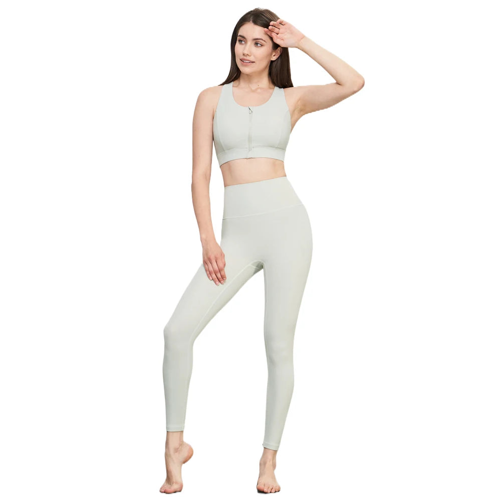 ANNIEGO Reflective Yoga Set for Women – Mesh Back Bra & High-Waist Leggings