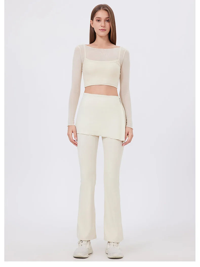 ANNIEGO 2-Piece Yoga Set – High Waist Flared Pants & Push-Up Fit Top
