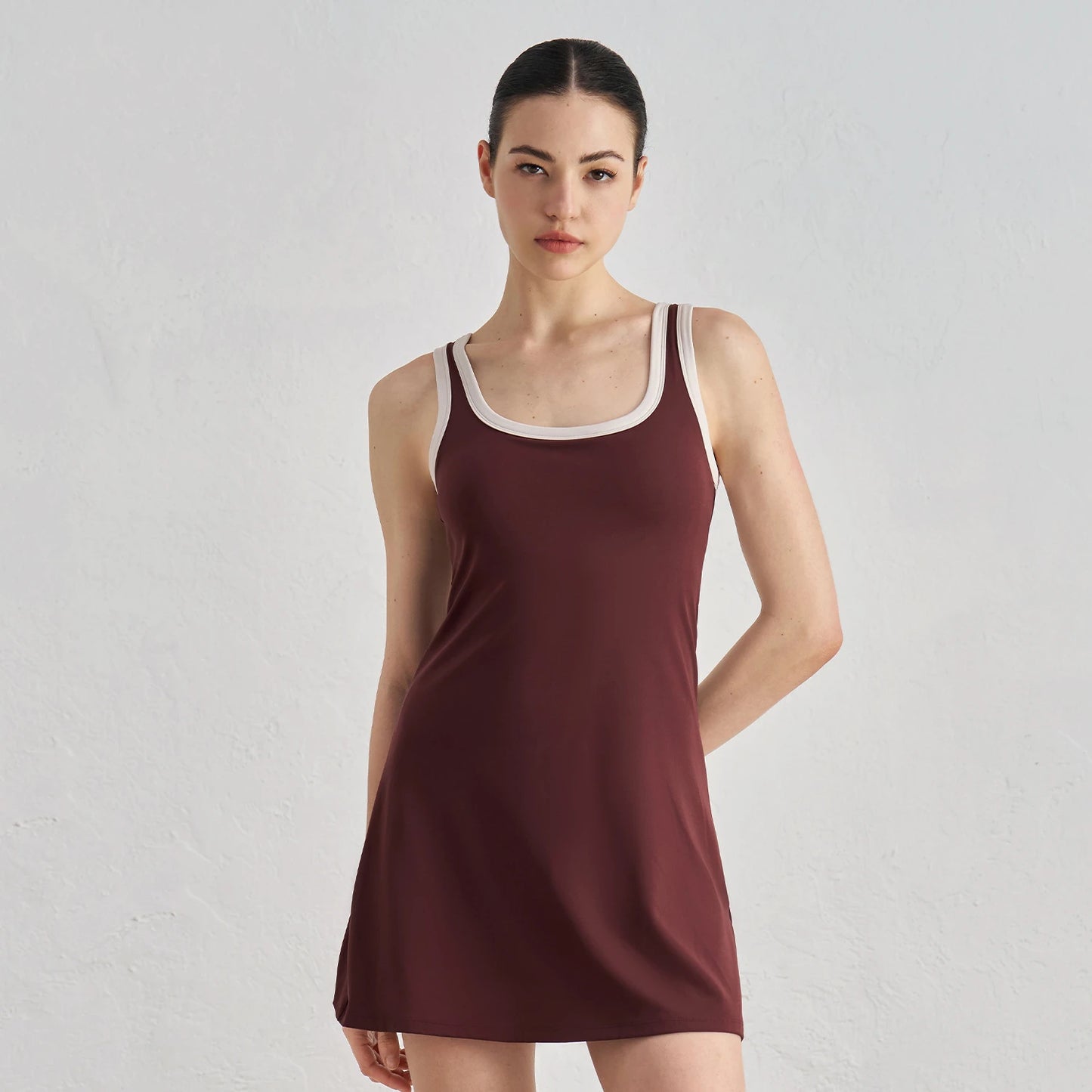 ANNIEGO Women’s Sleeveless Tennis Dress – Athletic Fit Contrast Trim Sports Skirt