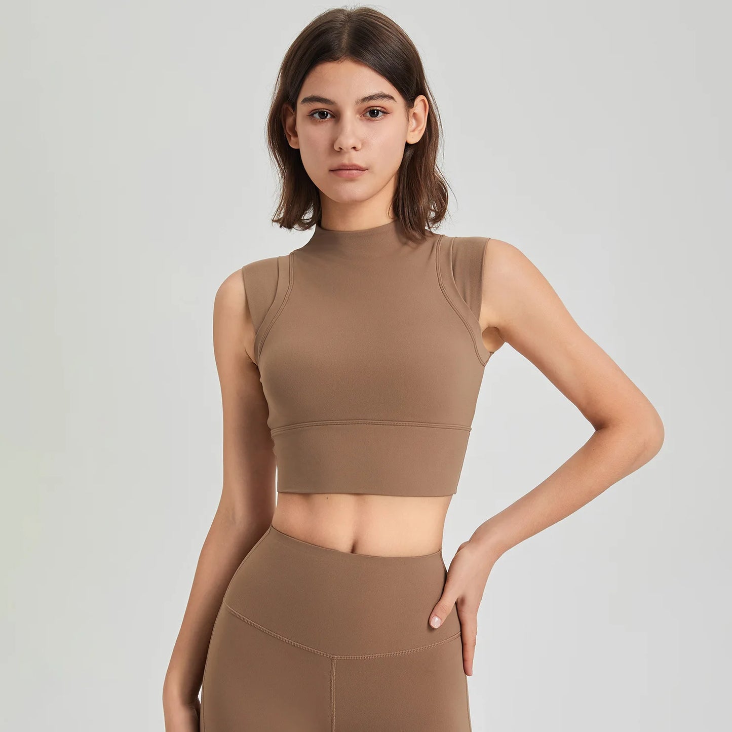 ANNIEGO High Collar Yoga Tank – Built-in Bra, Quick-Dry, Shockproof Fit