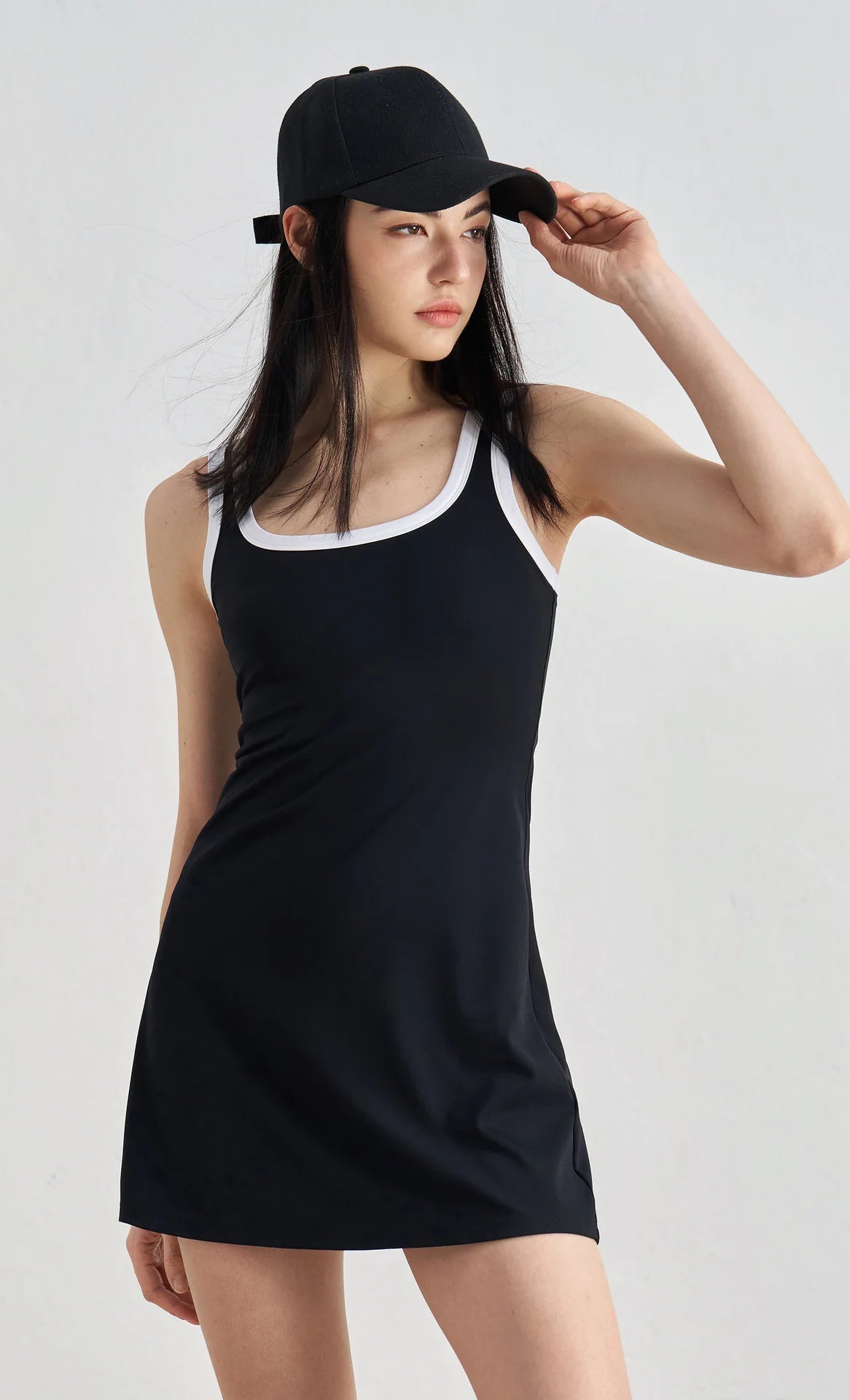 ANNIEGO Women’s Sleeveless Tennis Dress – Athletic Fit Contrast Trim Sports Skirt