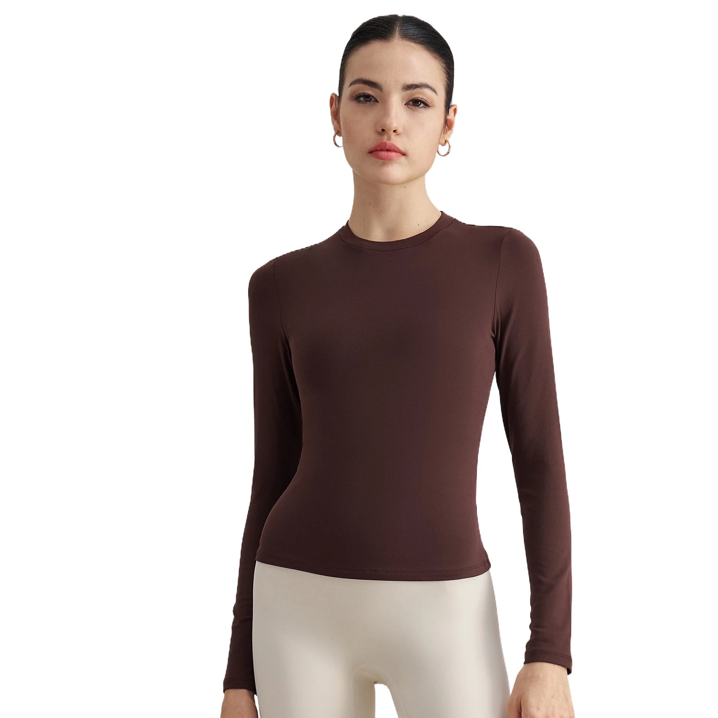 ANNIEGO Slim Fit Long Sleeve Yoga Top – Lightweight, Round Neck, Fall Activewear