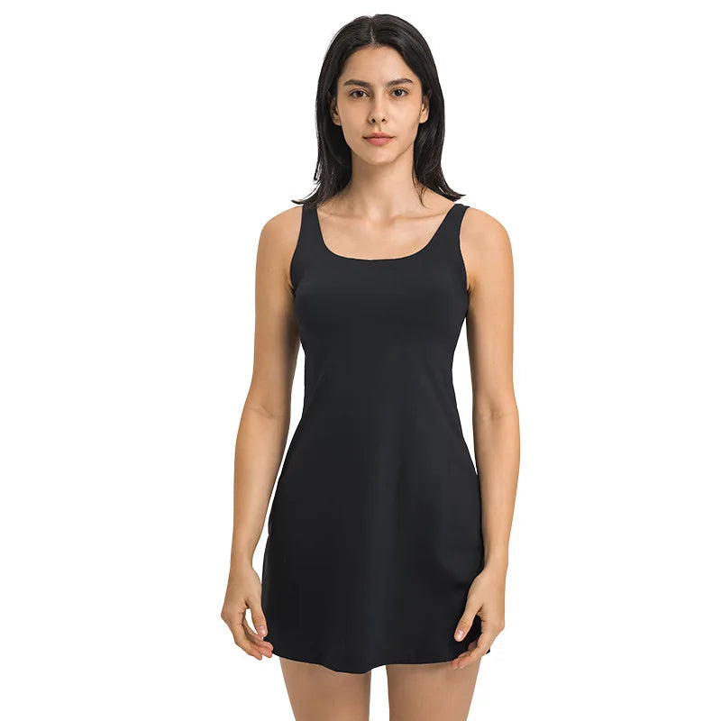ANNIEGO Summer Sports Dress – Sleeveless Tennis Skirt with Inner Shorts & Bra Pad