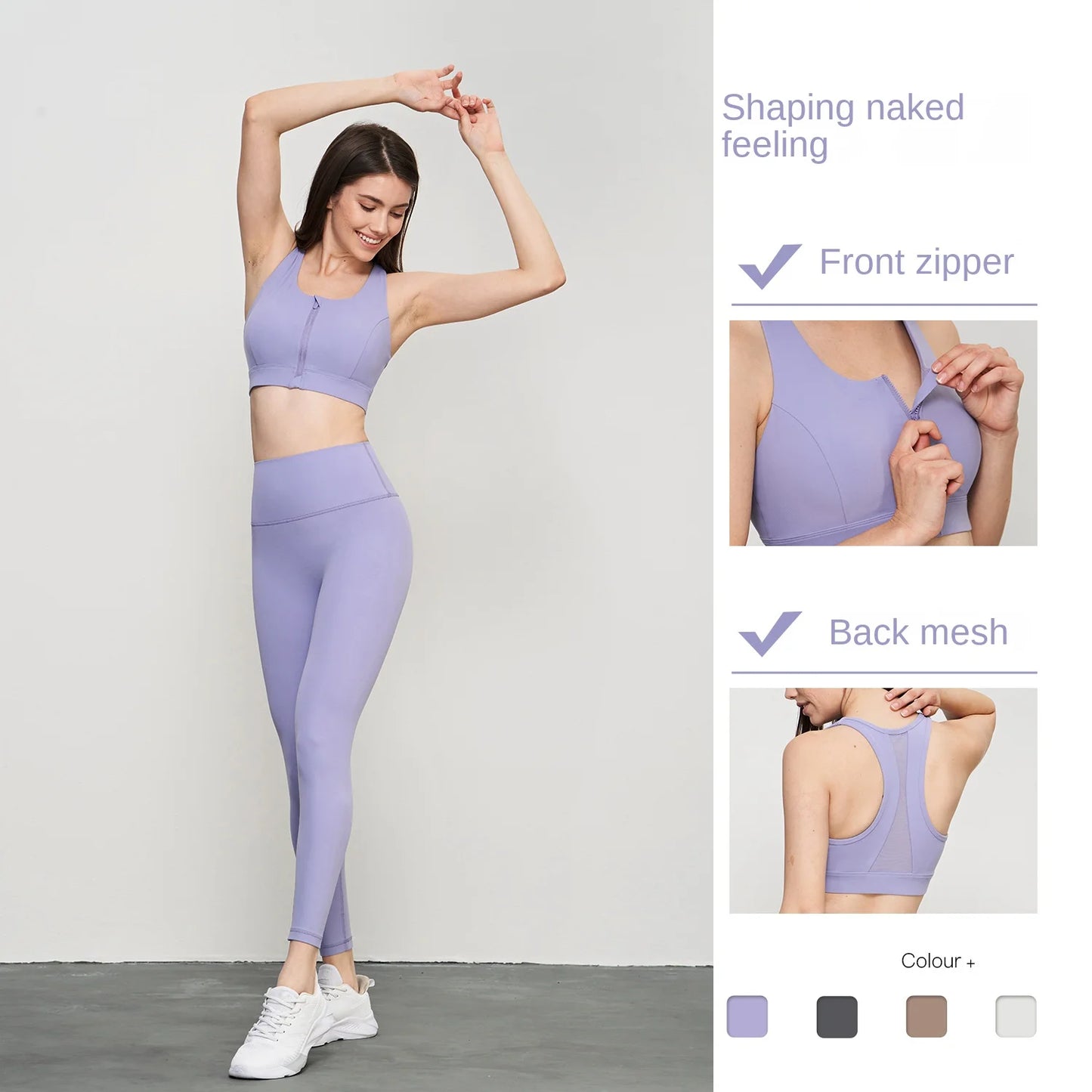ANNIEGO Reflective Yoga Set for Women – Mesh Back Bra & High-Waist Leggings