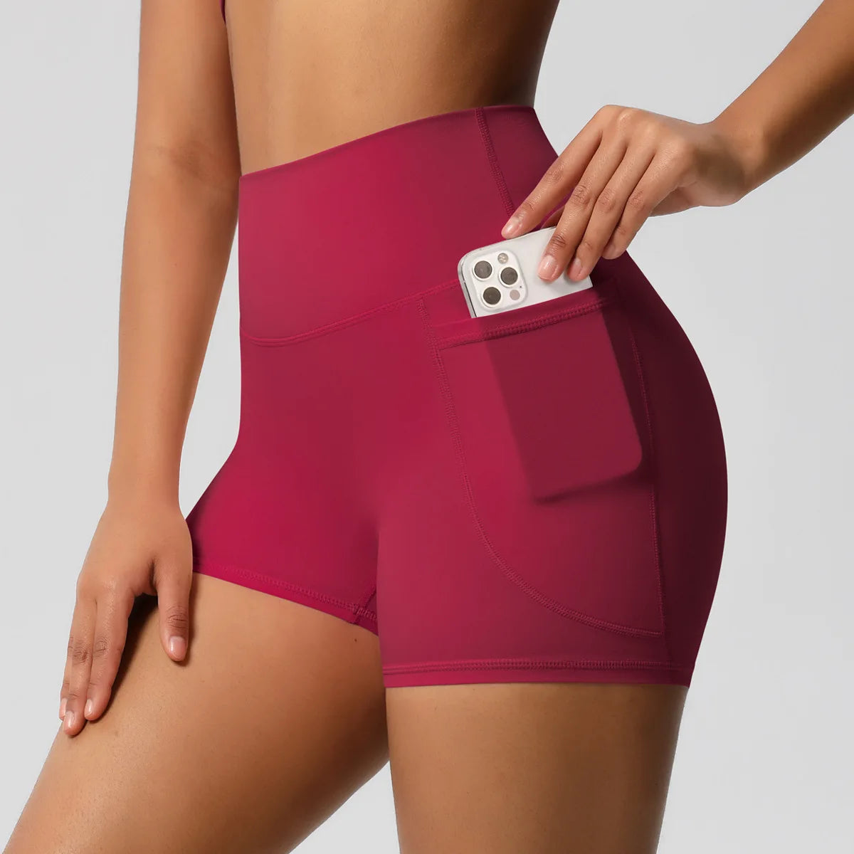 ANNIEGO Women’s High Waist Yoga Shorts – Pocket, Breathable, Tight Fit