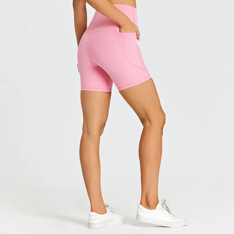 ANNIEGO Women’s High Waist Gym Shorts – Pocket, Tight Fit, Yoga/Cycling