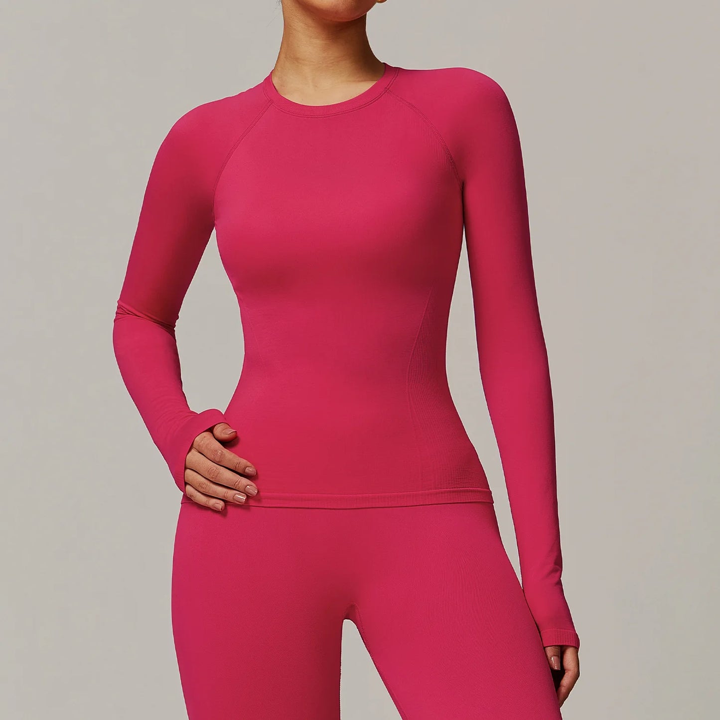 ANNIEGO Seamless Long Sleeve Top – Slim Fit, Quick-Dry
