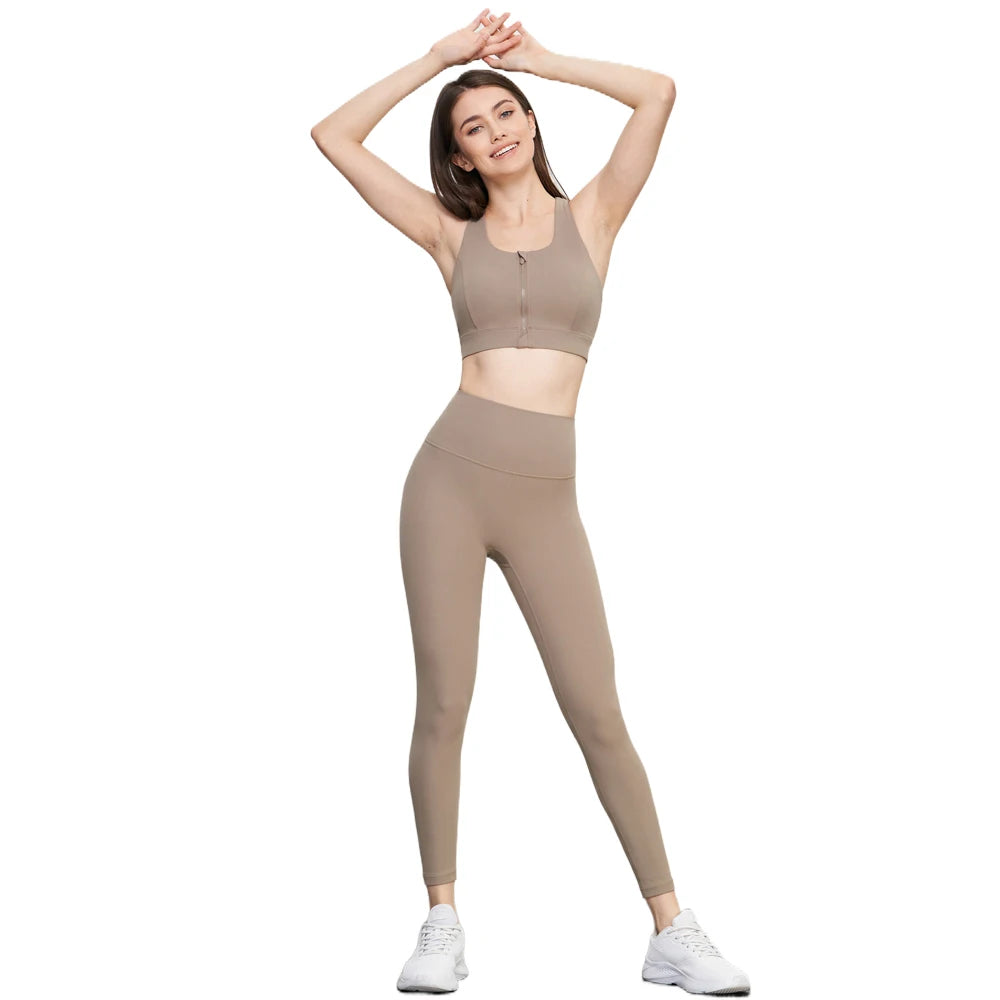 ANNIEGO Reflective Yoga Set for Women – Mesh Back Bra & High-Waist Leggings