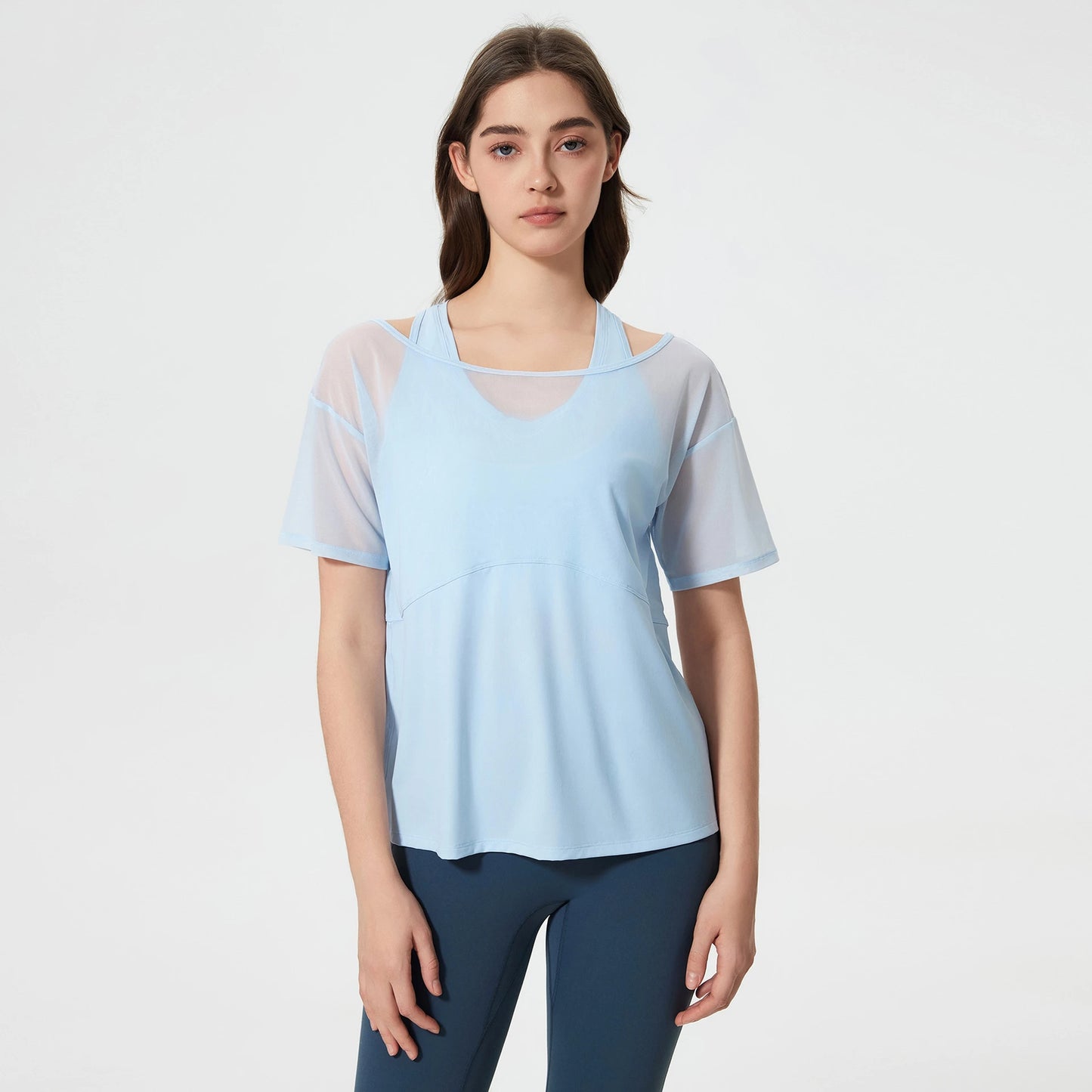 ANNIEGO Women’s Quick-Dry Yoga Tee – 2-in-1 Breathable Running Fitness Top
