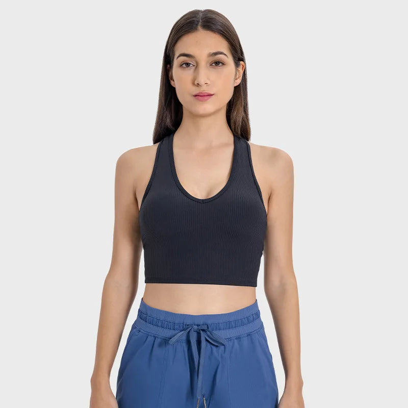 ANNIEGO I-Shaped Back Yoga Bra – Ribbed, Skin-Friendly, Quick-Dry