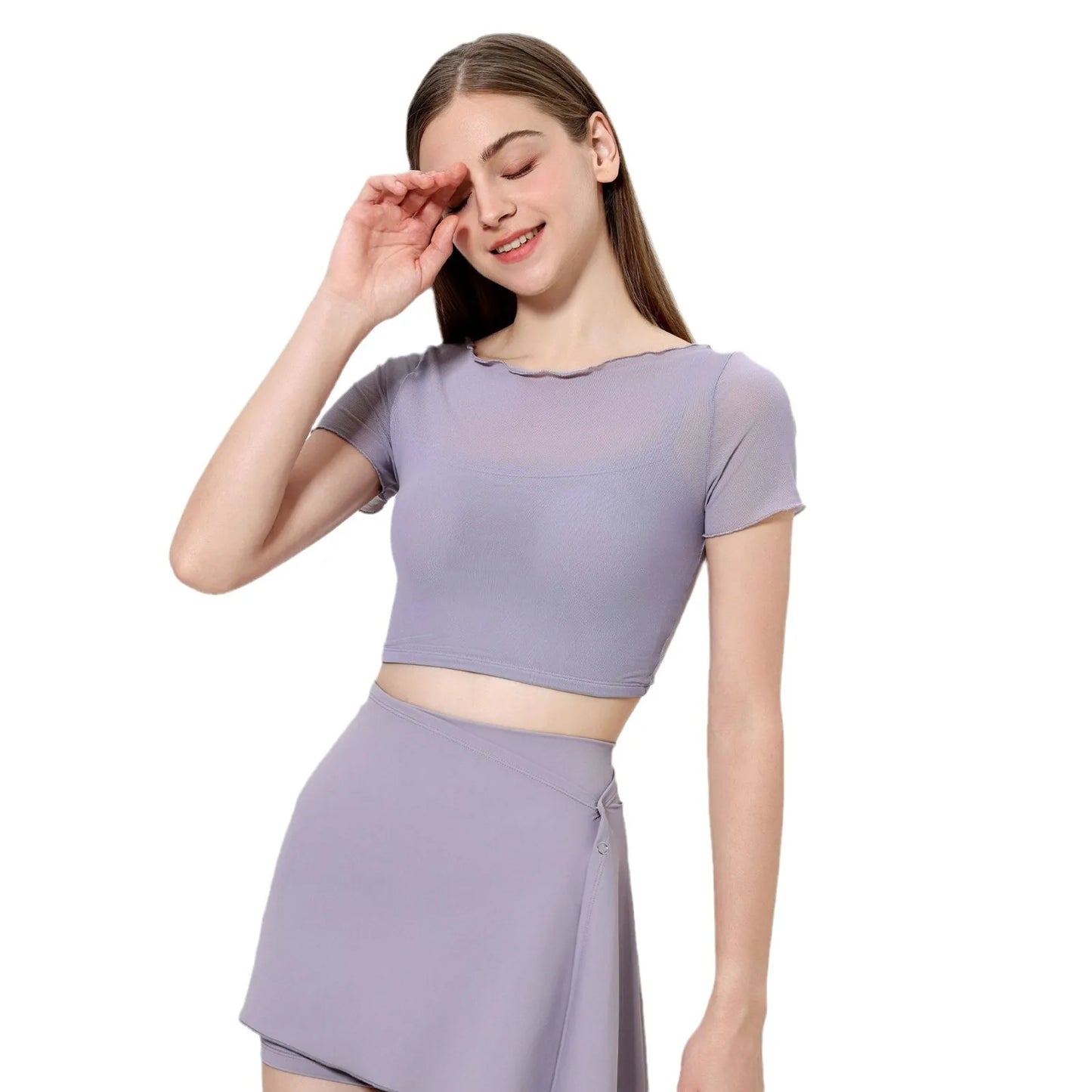 ANNIEGO Quick-Dry 2-in-1 Yoga Top – Built-in Bra Mesh Sports T-Shirt