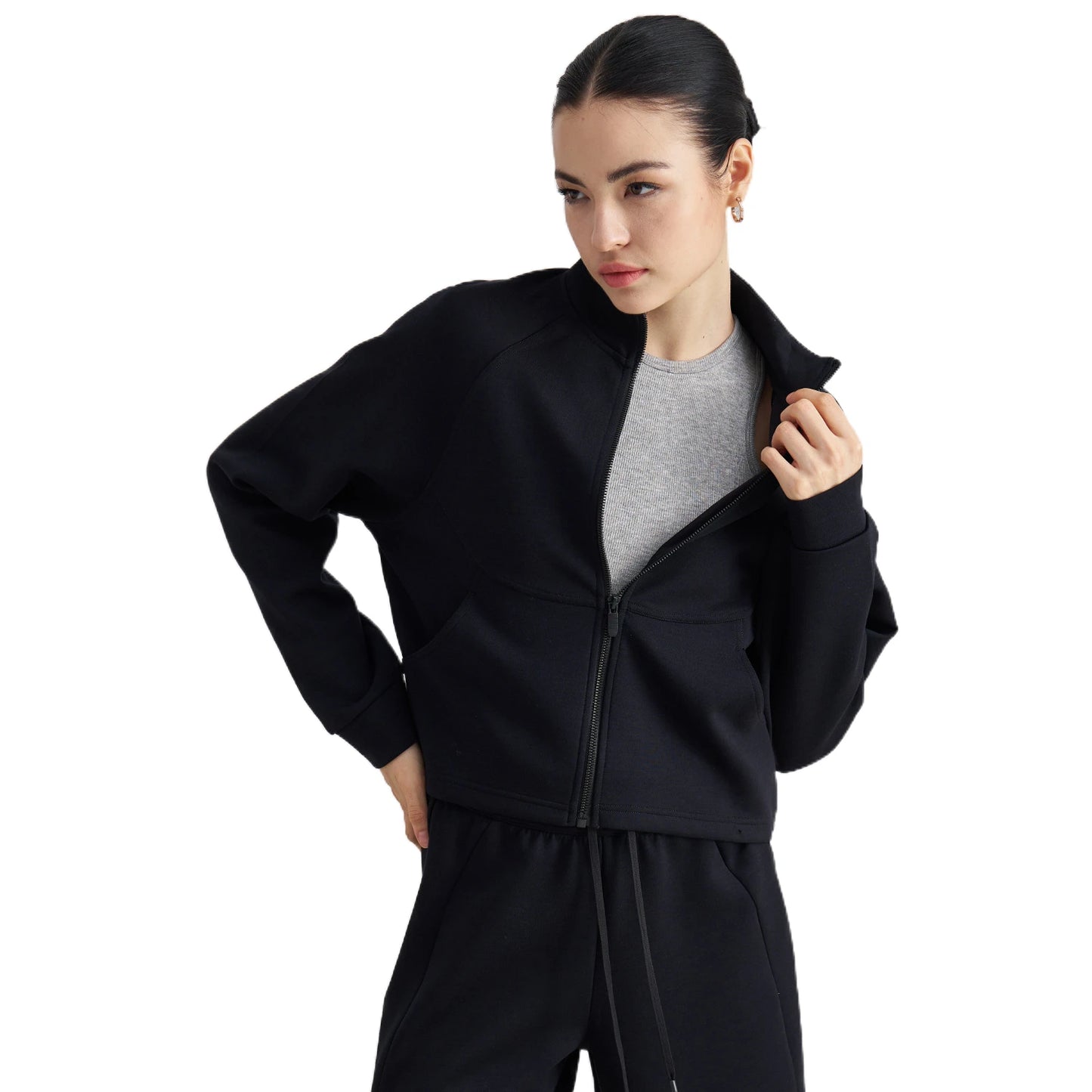 ANNIEGO Women’s Stand Collar Sports Jacket – Slim Fit Long Sleeve Activewear with Pockets