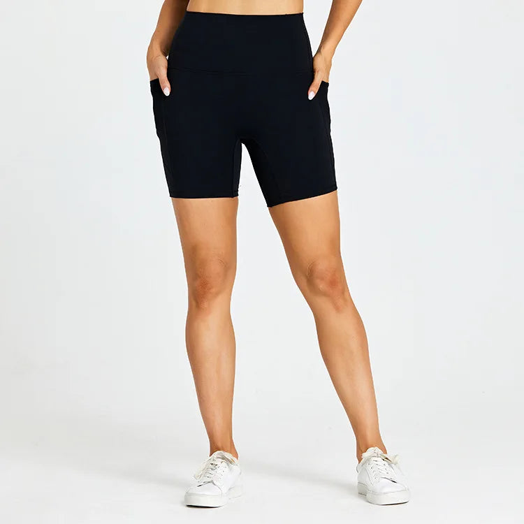 ANNIEGO Women’s High Waist Gym Shorts – Pocket, Tight Fit, Yoga/Cycling