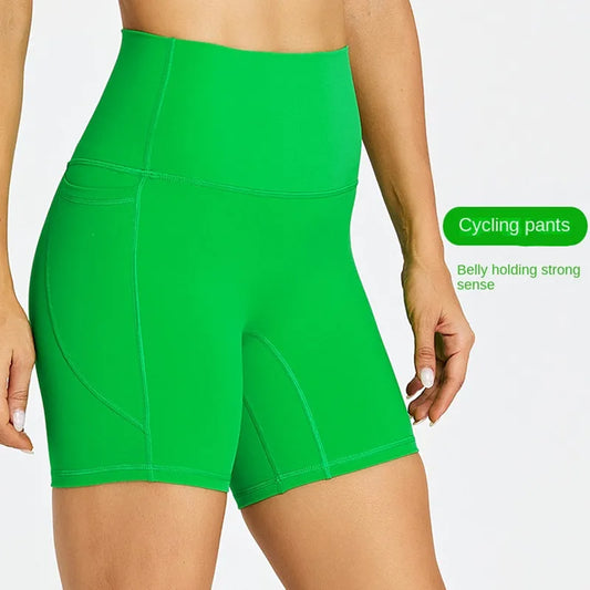 ANNIEGO Women’s High Waist Gym Shorts – Pocket, Tight Fit, Yoga/Cycling