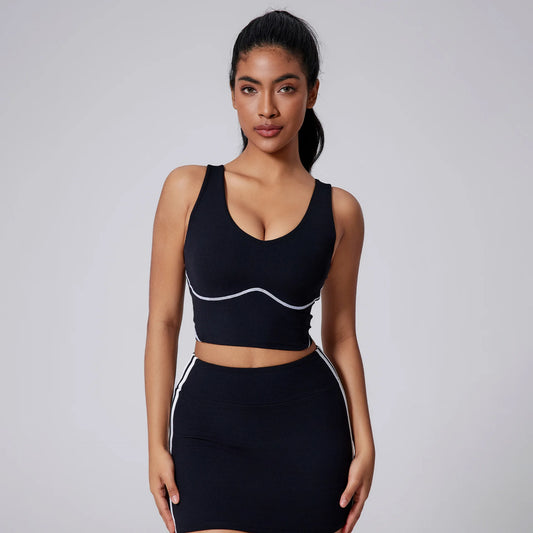 ANNIEGO Crossback Sports Bra Tank – Shockproof Padded Wide Strap Yoga Top