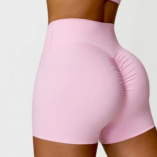 ANNIEGO Women’s High Waist Yoga Shorts – Peach Lift, Sports Fit