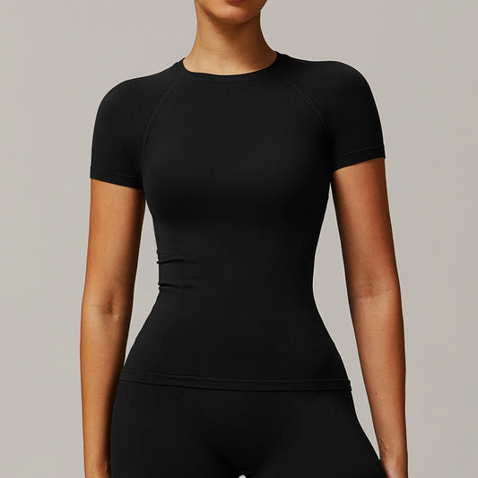 ANNIEGO Seamless Sports Tee – Short Sleeve, Quick-Dry, Slim Fit